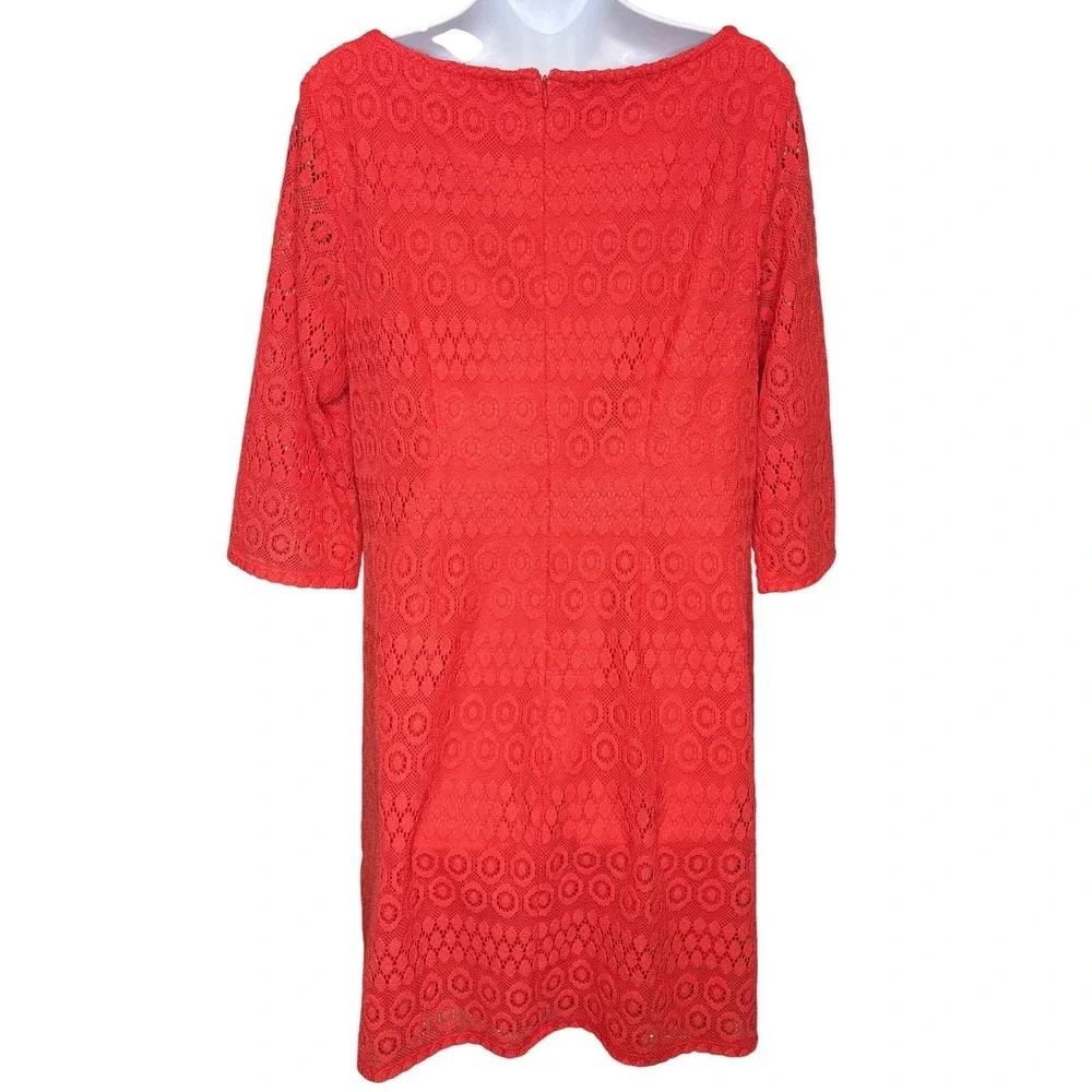 Jessica Howard‎ Womens Coral Red Lace Boat Neck Sheath Dress Sz 12 Girly Preppy